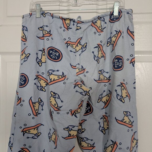 Life is Good Dog Sledding Pajama Pants Womens Size Large Blue Snow Drawstring - Picture 7 of 11